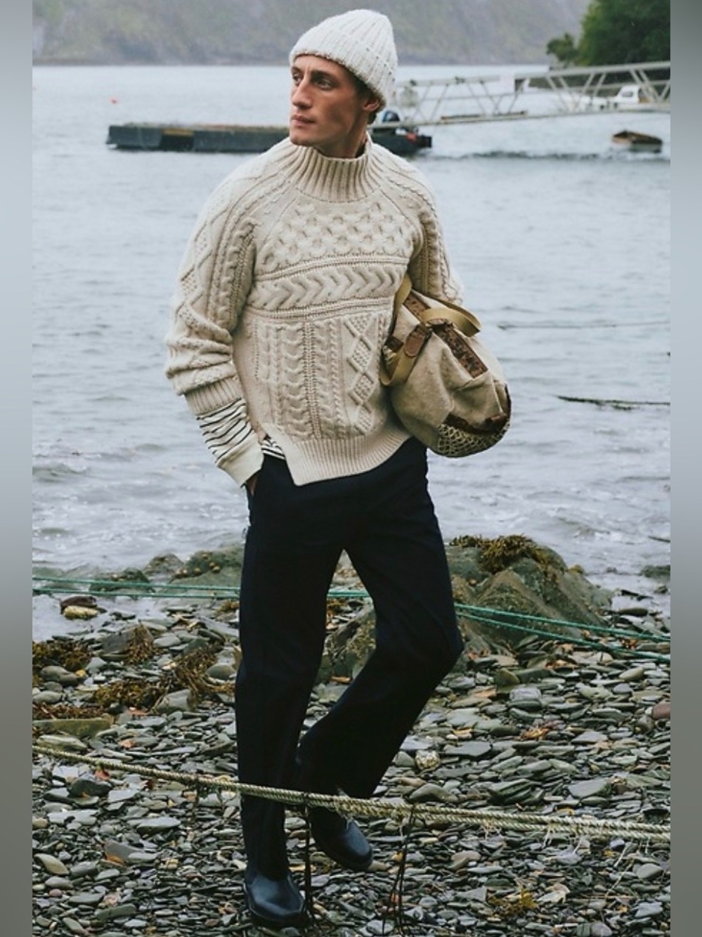 NWOT Banana Republic Merino Cotton Cable Knit Ivory Sweater Sz Large (#836539)